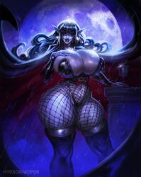 1girls big_breasts bra breasts cleavage female female_only huge_breasts mister69m panties runny_makeup solo thick_thighs thighhighs vampire wide_hips