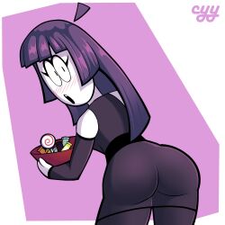 1girls ass big_ass blush candy cyyfapse cyynapse female female_only lila_(spooky_month) long_hair looking_at_viewer looking_back milf mother purple_hair spooky_month