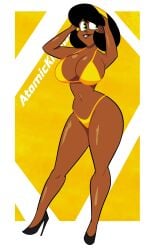 1girls artist_name athletic athletic_female atomickingboo big_ass big_breasts breasts busty cleavage curvaceous curvy dark-skinned_female dark_skin eyebrows eyelashes eyes female female_focus female_only fit fit_female hair high_heels hips hourglass_figure huge_breasts large_breasts legs lips mindi_tygerson original original_character short_hair the_space_angels thick thick_ass thick_legs thick_thighs thighs top_heavy upper_body voluptuous waist wide_hips yellow_theme