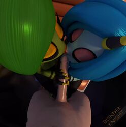 1boy 2017 2girls 3d 3d_model :>= alien alternate_color animated big_penis blenderknight blue_hair collaborative_fellatio deadly_six erection fellatio female fingernails gold_lipstick green_hair green_skin hands huge_penis human interspecies kissing lips lipstick makeup male male_pov multiple_girls no_sound nude oral penis pink_lipstick pov sega shorter_than_10_seconds sonic_(series) sonic_lost_world sonic_the_hedgehog_(series) teamwork text threesome video watermark zeena zeti zeti_(species)