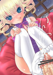 cum cum_on_body cum_on_lower_body feet footjob footjob_with_footwear koihime†_(series) koihime_musou legwear no_shoes penis sousou_moutoku_(koihime) stockings thighhighs toes