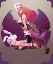 2girls ahe_gao ambiguous_penetration areolae ass battle_bunny_riven blush breasts bunny_costume bunny_ears bunny_girl bunny_tail bunnygirl bunnysuit cleavage clothing cum cum_in_pussy cumming curvy detached_collar erect_nipples erection female female_penetrated femdom femsub from_behind green_eyes high_heels huge_breasts intersex katarina_du_couteau large_ass league_of_legends lesbian_sex long_hair multiple_girls necktie nipples no_bra open_mouth panties pantyhose penetration restrained riven running_makeup running_mascara runny_makeup runny_mascara sex short_hair silver_hair spread_legs strap-on tears the_grind_series tumtumisu wrist_cuffs