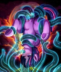 2022 absurd_res alicorn all_three_filled anal anal_sex blue_hair blue_tentacles bodily_fluids clitoris digital_media_(artwork) equid equine eyelashes feathered_wings feathers female friendship_is_magic fur genitals hair hasbro hi_res hooves horn mammal multicolored_hair my_little_pony oral oral_penetration penetration pridark purple_body purple_eyes purple_fur pussy restrained stomach_bulge sweat tentacle tentacle_in_ass tentacle_in_mouth tentacle_in_pussy tentacle_penetration tentacles_on_female tongue tongue_out triple_penetration twilight_sparkle_(mlp) underhoof upside-down vaginal_penetration wings