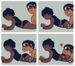 1boy 1girls ass berserk bubble_ass bubble_butt casca dark-skinned_female eating_ass guts_(berserk) human theo_(artist)