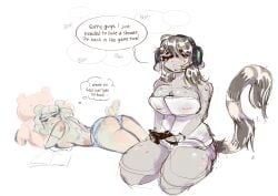 ass ass_focus big_breasts big_butt big_nipples blush breasts chubby fat_ass female furry furry_ass furry_only gamer_girl guttedgummies naked nipple_piercing roommates shower sketch sweat towel towel_only wet