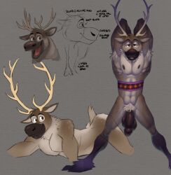 1boy anthro ass balls capreoline cervid character_profile concupisco disney english_text foreskin frozen_(film) fur furry furry_only gay genitals hands_behind_head hi_res humanoid_genitalia humanoid_penis male male_only mammal penis reindeer solo sven_(frozen) text yaoi