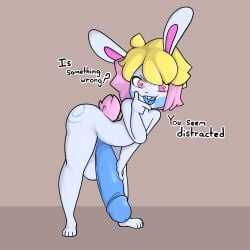 absurd_res anthro big_penis blonde_hair blue_body blue_fur fur genitals girly hair hi_res huge_cock hyper hyper_genitalia hyper_penis hypnotizing_viewer lagomorph leporid male mammal multicolored_body multicolored_hair penis pink_eyes pink_hair question rabbit razbunny solo solo_focus spiral_eyes two_tone_body two_tone_hair