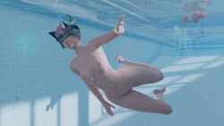 3d breasts brown_eyes female green_hair kiriko_(overwatch) looking_at_viewer nude nude_female overwatch overwatch_2 self_upload underwater weirdoway