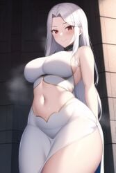 1girls ai_generated alternate_breast_size blush breasts fate/grand_order fate/kaleid_liner_prisma_illya fate/zero fate_(series) female hips huge_breasts irisviel_von_einzbern long_hair looking_at_viewer mature_female milf mommy mother nai_diffusion red_eyes slim_waist smile stable_diffusion thick_thighs thighs white_hair wide_hips