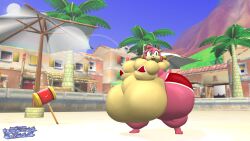 1girls 3d amy_rose anthro ass belly bikini breast_squish delfino_plaza fat female female_focus female_only furry green_eyes hairband hands_behind_head hedgehog hedgehog_humanoid hips hyper_fat jiant101 large_ass mario_(series) nintendo overweight overweight_female palm_tree piko_piko_hammer pink_fur pink_hair sand sega small_bikini sonic_(series) source_filmmaker stomach super_mario_sunshine thick_thighs thighs wide_hips