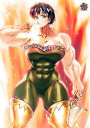 1girls aqua_eyes big_breasts black_hair female female_only gawain_(mokushiroku_no_yonkishi) hi_res looking_at_viewer mokushiroku_no_yonkishi muscles muscular muscular_female nanatsu_no_taizai narrowed_eyes seven_deadly_sins solo thegoldensmurf thick_thighs