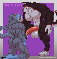 2022 abs anthro anthro_on_anthro ass back_muscles balls barefoot belly biceps big_balls big_muscles big_penis bodily_fluids border canid canine canis claws dominant dominant_male duo erection eye_contact eyebrows fangs feet felid fur gay genital_fluids genitals grey_border hi_res huge_balls huge_cock huge_muscles humanoid_genitalia humanoid_penis hybrid_genitalia hybrid_penis hypnosis hypnovember kento267 kneeling knot licking licking_lips licking_own_lips looking_at_another machairodontine male male/male male_only mammal mind_control musclegut muscular muscular_male nude pecs penis precum purple_background sabertooth_(anatomy) scar self_lick simple_background smile standing submissive submissive_male teeth text tongue tongue_out triceps tuft url wolf yaoi