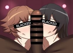 1boy 2girls ardnades big_penis black_hair blacked blush bottomless brown_hair censor_bar censored censored_penis cock_worship collaborative_fellatio dark-skinned_male dark_skin fellatio ffm_threesome huge_cock interracial kantai_collection kissing kissing_penis large_penis light-skinned_female light_skin long_hair long_penis male_pov multiple_girls mutsu_(kantai_collection) nagato_(kantai_collection) naked nude nude_female nude_male penis penis_awe pov short_hair teamwork thick_penis threesome topless white_skin