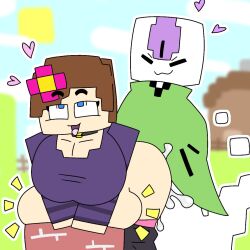 1boy 1girls alternate_version_available blue_eyes brown_hair cum cumflated_belly cumflation drawn flower_in_hair guyspermo_(itisspermo) horny_female human_female humanoid hyper_cumflation itisspermo jenny_belle_(slipperyt) minecraft outside sex spermo_(itisspermo) tagme