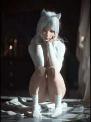 1girls 2022 3d clothed clothing depth_of_field female female_only front_view gray_hair grey_hair indoors looking_at_viewer pale-skinned_female pale_skin shoelac3 solo solo_female white_hair