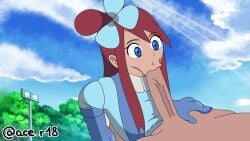 :>= :3 ace_r18 animated animated big_breasts big_penis blowjob blowjob_face cum cum_in_mouth gloves pokemon pokemon_bw pokemon_bw2 skyla_(pokemon) sloppy sloppy_blowjob tagme tears