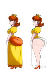 ass ass_in_dress big_ass brown_hair female_only gobrush high_heels huge_ass mario_(series) nintendo panties princess_daisy see-through see-through_clothing side_view solo_female thick_thighs x-ray