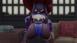 1girls 3d animated ass ass_focus ass_shake from_behind genshin_impact gloves hair_ornament hair_ribbon hat jiggle kishi leotard long_hair mona_(genshin_impact) mp4 no_sound pantyhose purple_hair shiny shiny_clothes solo thighlet twerking twintails video webm