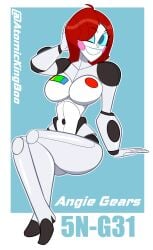 1girls 5_fingers 5n-g31 alternate_version_available android artist_name atomickingboo avery_gears blue_eyes breasts busty curvaceous curvy curvy_figure digital_media_(artwork) eyes female gynoid hair hips hourglass_figure humanoid legs metal metallic_body red_hair robot robot_girl short_hair the_space_angels thighs white_body white_skin wide_hips