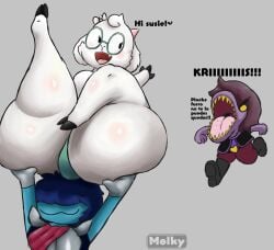 1girls 2boys anthro ass big_ass big_butt bubble_ass bubble_butt deltarune dumptruck_ass enormous_ass female femboy gigantic_ass goat gothicc_komy_(artist) grabbing_ass holding_ass holding_hands kris_(deltarune) male ralsei running spanish_text susie_(deltarune) text thick_thighs wide_hips