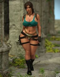 3d big_breasts boots curvaceous female female_only holster lara_croft lara_croft_(survivor) looking_at_viewer mittens nipple_slip no_bra outdoors panties pussy_peek rude_frog ruins tank_top tomb_raider tomb_raider_(survivor)