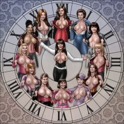 ace_mcshane amy_pond barbara_wright black_hair brown_hair clara_oswald clock doctor_who exposed_breasts flashing gears grace_holloway high-heeled_jill jo_grant large_breasts leela_of_the_sevateem long_hair martha_jones peri_brown red_hair rose_tyler sarah_jane_smith short_hair small_breasts tegan_jovanka zoe_heriot