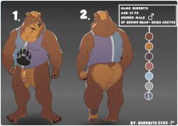 1boy absurd_res animal_genitalia animal_penis anthro ass big_butt burrbito butt_focus genitals hi_res male mammal model_sheet musclegut muscular muscular_male paws penis slightly_chubby solo thick_thighs ursid ursine_penis