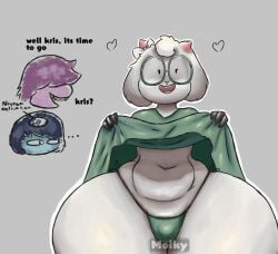 1girls 2boys anthro ass big_ass big_butt blue_skin bubble_ass bubble_butt deltarune dumptruck_ass female femboy gigantic_ass glasses goat gothicc_komy_(artist) kris_(deltarune) looking_at_viewer male ralsei reptile susie_(deltarune) text thick_ass thick_thighs thighs wide_hips