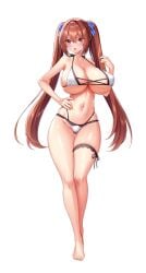 1girls big_breasts bikini blush breasts cameltoe derauea female full_body hand_on_hip large_breasts looking_at_viewer mei_myoudou milk_factory motto!_haramase!_honoo_no_oppai_isekai_oppai_meido_gakuen! navel official_art solo swimwear transparent_background