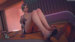 1girls 3d bed bedroom bikini feet feet_focus female female_only foot_fetish mercy on_bed overwatch pinup small_breasts tagme velocihaxor