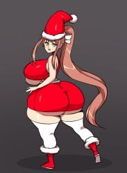 1girls ass_bigger_than_head ass_bigger_than_torso breasts_bigger_than_head christmas christmas_outfit doki_doki_literature_club enormous_ass enormous_breasts fat_ass huge_ass huge_breasts hyper hyper_ass hyper_breasts long_hair looking_back massive_ass massive_breasts monika_(doki_doki_literature_club) sallowie tagme thick_thighs underass underboob