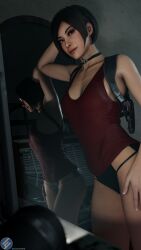 1girls 3d ada_wong ada_wong_(adriana) clothed echiee female female_only looking_at_viewer mirror pinup resident_evil resident_evil_2 resident_evil_2_remake solo