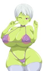 1girls bikini cheelai dragon_ball dragon_ball_super_broly dragon_ball_z erect_nipples erect_nipples_under_clothes green-skinned_female green_skin huge_breasts solo toshiso