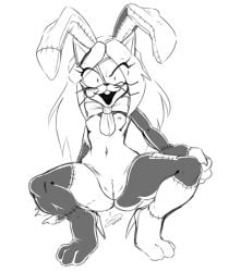 1girls anthro bowtie breasts bunny_costume bunny_ears creepy crossover female five_nights_at_freddy's five_nights_at_freddy's:_security_breach halloween heels jaynatorburudragon latex looking_at_viewer loose_hair mask monochrome pussy small_breasts solo sonic_(series) squatting star_the_spineless_hedgehog vanny_(fnaf) white_background