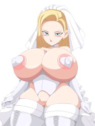 alternate_version_available android_18 crotchless crotchless_clothes dragon_ball dragon_ball_z erect_nipples huge_breasts toshiso wedding_attire wedding_lingerie wedding_veil