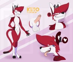 anthro antlers big_balls character_sheet deer deer_boy fur furry heterochromia horny_male keto_(ketofur) ketofur looking_at_viewer open_smile reference_image reference_sheet smile smirk tongue_out