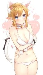 1girls bell bell_choker bikini blonde_hair blue_eyes breasts cat_bell cat_ears cat_tail choker earrings fake_animal_ears fake_tail genderswap_(mtf) large_breasts link looking_at_viewer midriff navel nintendo ponytail rule_63 rule_63 swimsuit the_legend_of_zelda ttanuu. white_bikini white_swimsuit wrist_cuffs