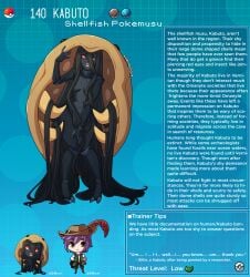 creature_index english_text female_focus fossil_pokémon hi_res kabuto kinkymation nintendo page_140 page_number pokémon_(species) pokedex pokemon pokemon-girl_encyclopedia pokemorph pokemusu profile tagme terrance_rainer_(kinkymation) text_box