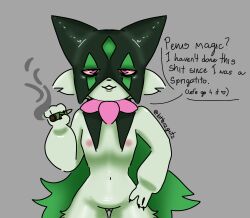 anthro female furry joint kittenzgutz meowscarada pokémon_(species) pokemon pokemon_sv self_upload sprigatito weed