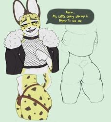 anthro ass choker eyewear felid feline furr_jaket glasses hi_res invalid_tag jewelry kuttzawarie male mammal necklace serval solo thick_thighs trap_(disambiguation) uchi_(kuttzawarie) yellow_eyes