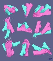 2d 2d_(artwork) 5_toes barefoot big_feet blue_skin deltarune deltarune_chapter_2 feet feet_together feet_up female fondle fondling foot_fetish foot_focus foot_play footsie kris_(deltarune) purple_skin soles staerk susie_(deltarune) toe_curl toe_scrunch toes