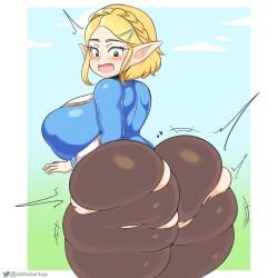 ass behind_view big_ass big_breasts bimbo blush breasts bursting_butt cleavage female female_only huge_ass huge_breasts nintendo princess_zelda short_hair solo startop tears_of_the_kingdom the_legend_of_zelda thick_thighs wardrobe_malfunction watermark zelda_(tears_of_the_kingdom)