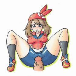 bike_shorts brownpidgeon cfnm female male may_(pokemon) nipples_visible_through_clothing penis pokemon pokemon_rse shorts sweat through_clothes