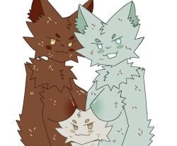 3girls areolae blush breast_binding breasts dark-skinned_female female furry glowcavern gootraxian kaiju_paradise looking_at_viewer roblox roblox_game sprinklekit_(kaiju_paradise) sprinkles trio white_background