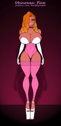 1girls animated bimbo choker earrings female green_eyes high_heels hoop_earrings huge_breasts john_persons pleasers red_hair solo stripper_heels tan_skin theofficialpit turnaround vanessa_fox