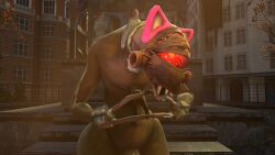 2_fingers building cat_ears catboy chubby_male city half-life half-life_2 horny horny_male looking_at_viewer male_only open_mouth outside pink_ears red_eyes sfmbob standing teeth thick_ass thick_thighs vortigaunt vortigaunt_slave whiskers