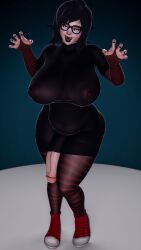 1futa 3d chubby cosplay eyewear futa_only futanari garean glasses hotel_transylvania mavis_dracula_(cosplay) mei_(overwatch) open_mouth overwatch penis see-through see-through_clothing shoes sneakers solo