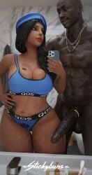 1boy 1girls 3d ana_amari big_penis blacked blacked_clothing cock_ring dark-skinned_female dark-skinned_male dark_skin female french_nails gold_cock_ring interracial large_breasts male overwatch phone qos qos_clothing queen_of_spades selfie stickybuns tattoo