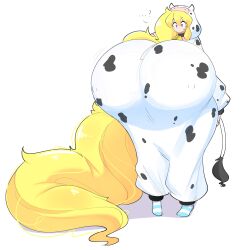 1girls ? big_breasts blonde_hair breasts cassie_(theycallhimcake) cow_horns cow_print cow_tail female female_focus female_only giant_breasts gigantic_breasts huge_breasts huge_hair hyper hyper_breasts long_hair massive_breasts nipple_bulge onesie pajamas solo theycallhimcake