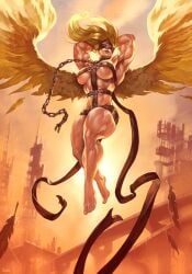 1girls angel angel_(megami_tensei) areola_peek areola_slip atlus big_breasts big_thighs blindfold blonde_hair chains covered_eyes female female_only goes_hard humanoid janrock muscles muscular_female ruins shin_megami_tensei wings